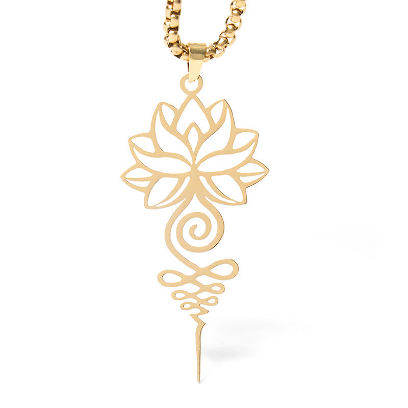 Goldene Edelstahl Kette Lotus Unalome Symbol Erleuchtung Anhänger