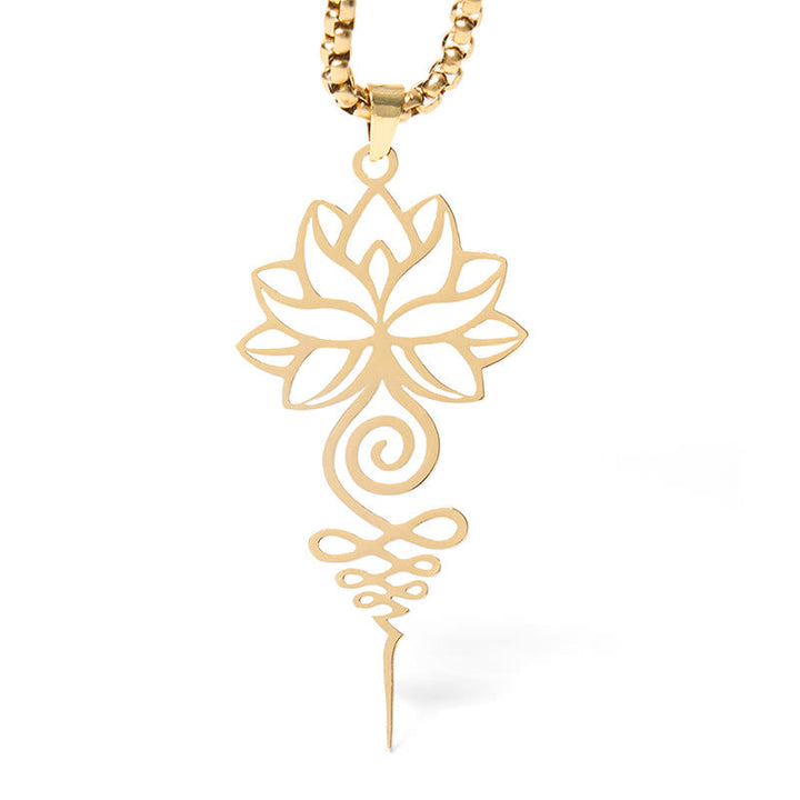 Goldene Edelstahl Kette Lotus Unalome Symbol Erleuchtung Anhänger