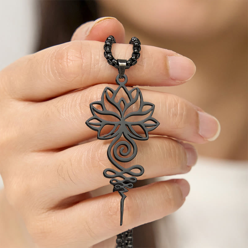 Schwarze Lotus Unalome Chakra Kette Edelstahl Anhänger Erleuchtung