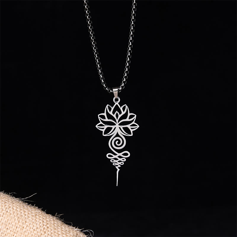 Silberne Edelstahl Kette Lotus Unalome Anhänger Chakra Erleuchtung