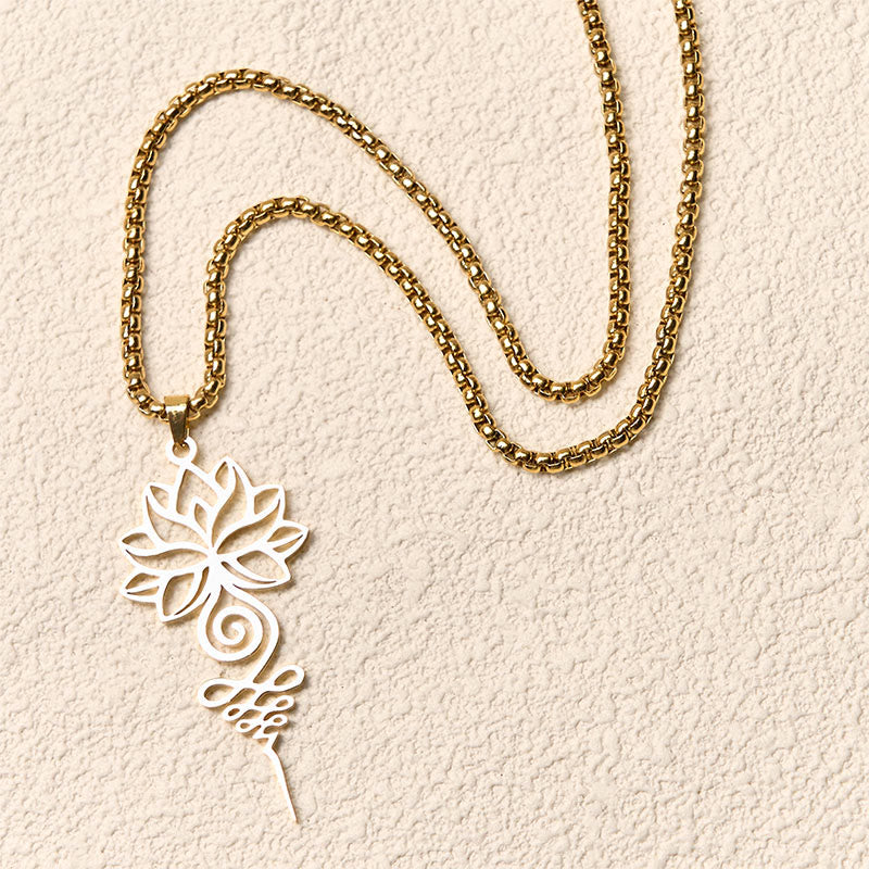 Goldene Edelstahl Kette mit Lotus Unalome Chakra Anhänger Erleuchtung