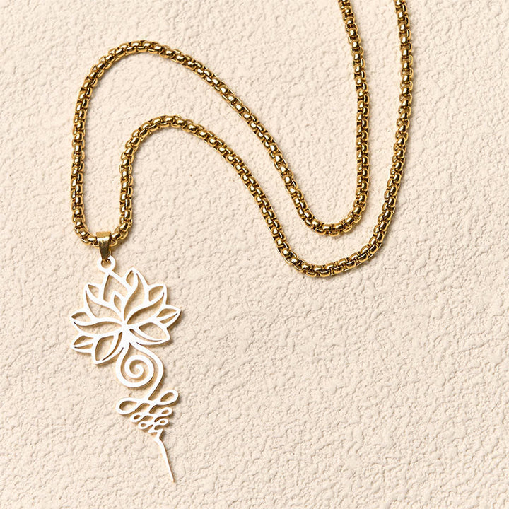 Goldene Edelstahl Kette mit Lotus Unalome Chakra Anhänger Erleuchtung