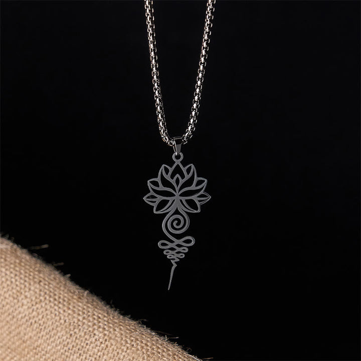 Silberne Edelstahl Kette Lotus Unalome Anhänger Erleuchtung Symbol