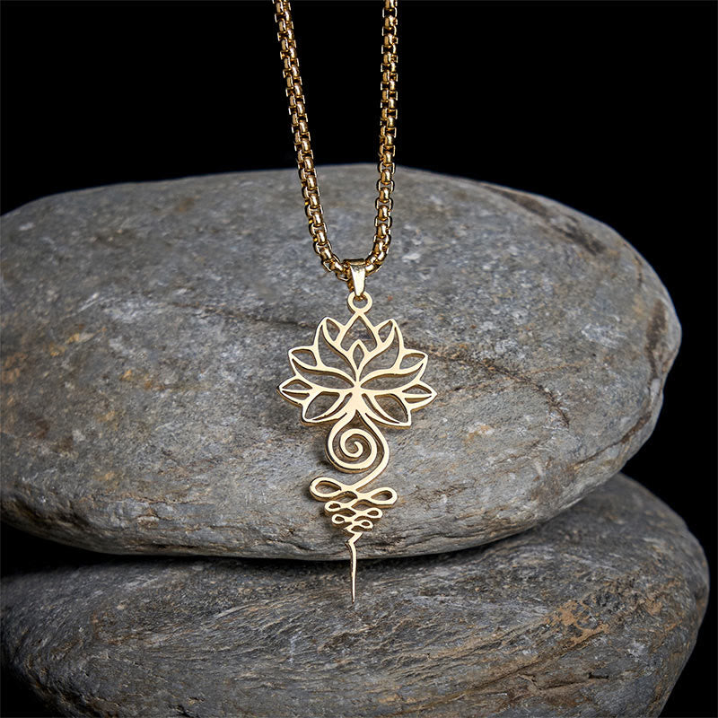 Edelstahl Kette Lotus Unalome Anhänger Chakra Symbol Erleuchtung Meditation