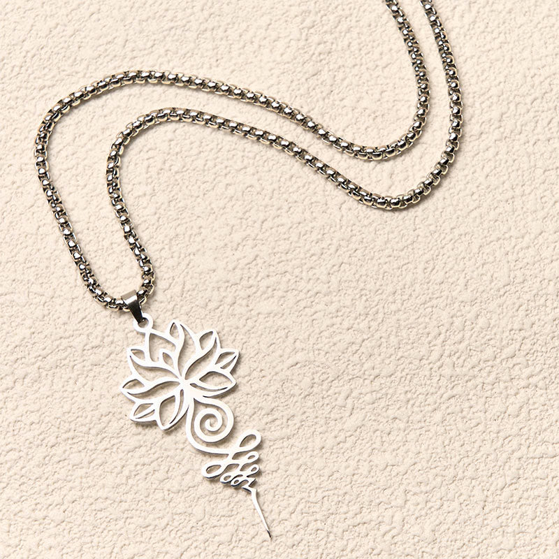 Silberne Edelstahl Kette mit Lotus Unalome Anhänger Chakra Symbol