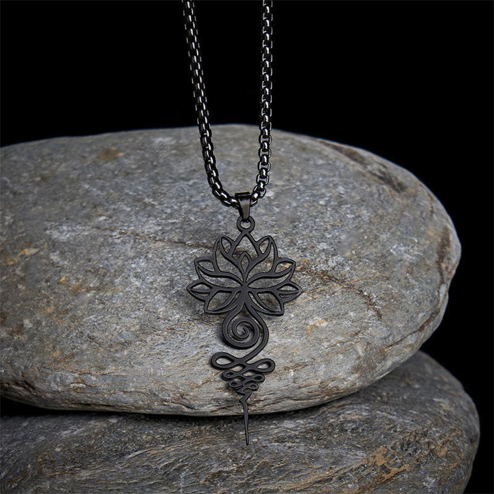 Silber Edelstahl Kette mit Lotus Unalome Chakra Anhänger Erleuchtung