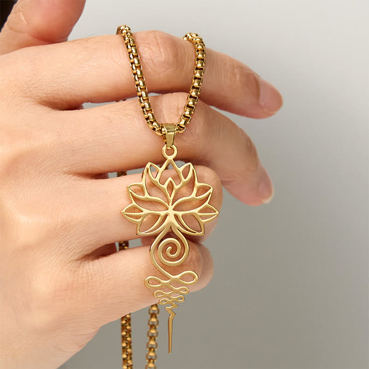 Vergoldete Kette Edelstahl Lotus Unalome Chakra Anhänger Erleuchtung