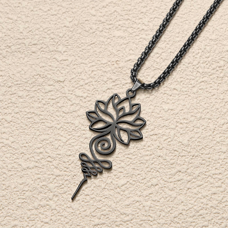 Schwarze Kette Edelstahl Lotus Unalome Chakra Erleuchtung Anhänger