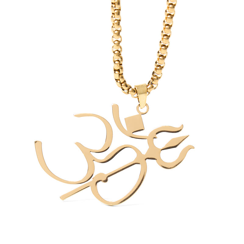 Goldener Om Symbol Anhänger Kette Edelstahl glänzend elegant