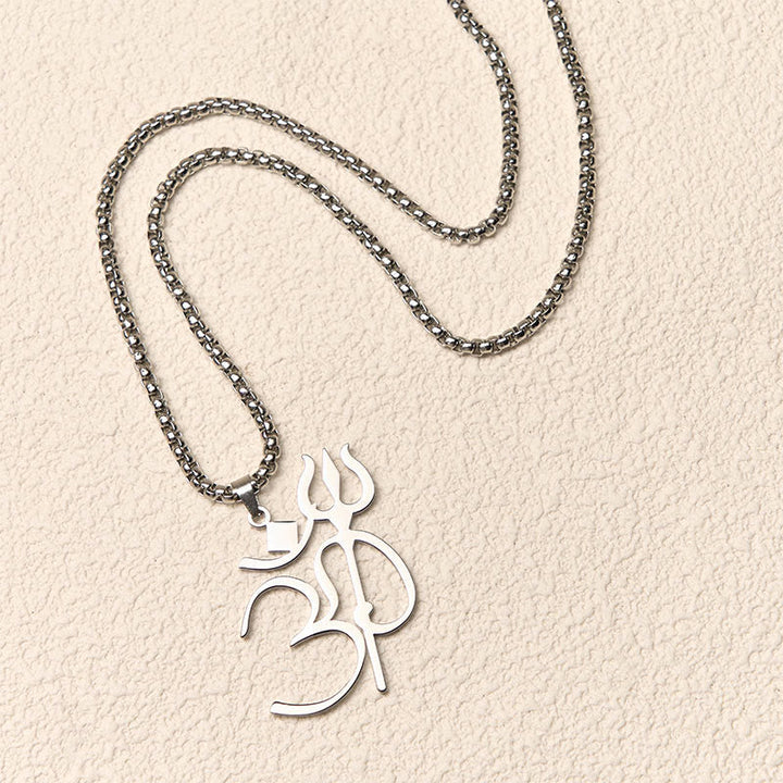 Edelstahl Kette mit Om Symbol Anhänger Trident silbern