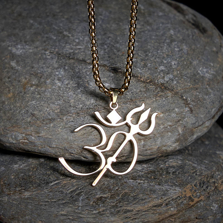 Om Symbol Anhänger Trident Edelstahl Kette silber Stein Schmuck
