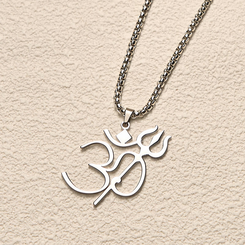 Silberne Edelstahl Kette mit Om Anhänger Trident Symbol Schmuck