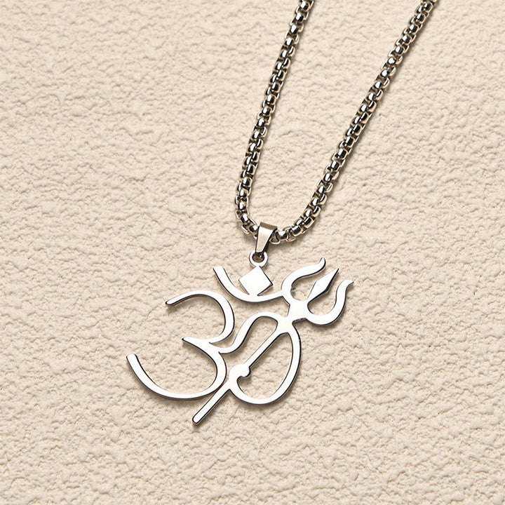 Silberne Edelstahl Kette mit Om Anhänger Trident Symbol Schmuck