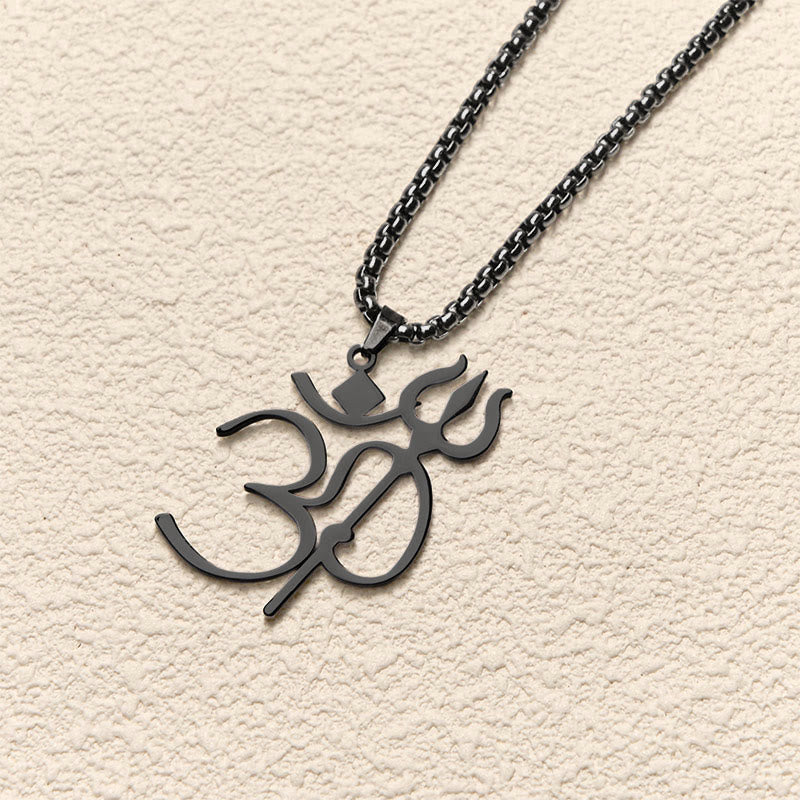 Om Symbol Anhänger an schwarzer Edelstahl Kette elegant