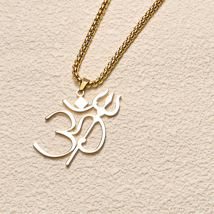 Goldene Edelstahl Kette Om Symbol Anhänger Yoga Spiritueller Schmuck