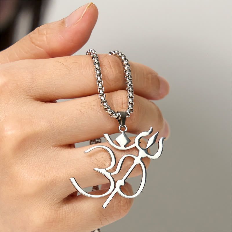 Edelstahl Kette mit Om Symbol Anhänger silberfarben elegant