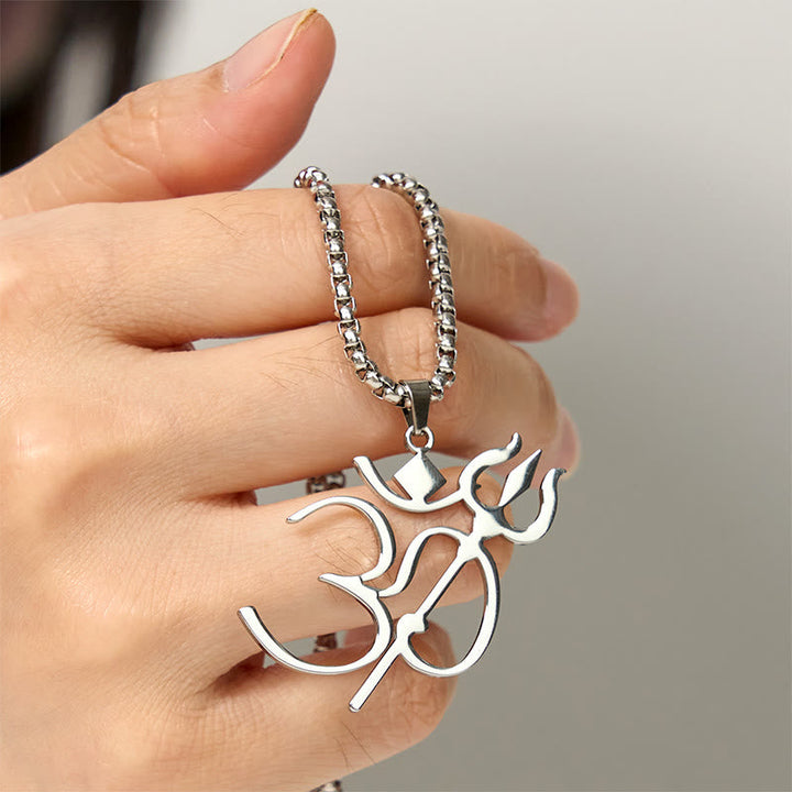 Edelstahl Kette mit Om Symbol Anhänger silberfarben elegant