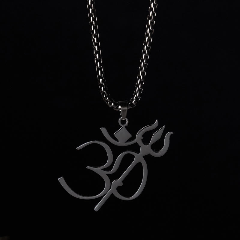 Edelstahl Om Symbol Anhänger an Kette silberfarben Halskette