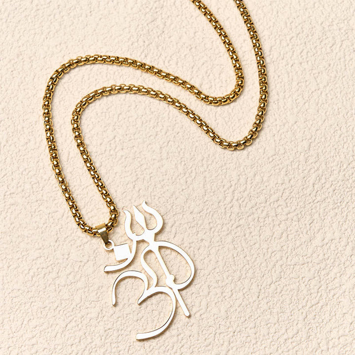 Silberner Om Symbol Anhänger Edelstahl Kette goldene Gliederkette