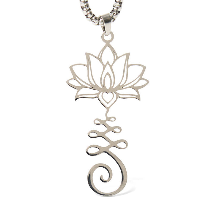 Kette Edelstahl Lotus Chakra Anhänger silbern Spirale Erleuchtung