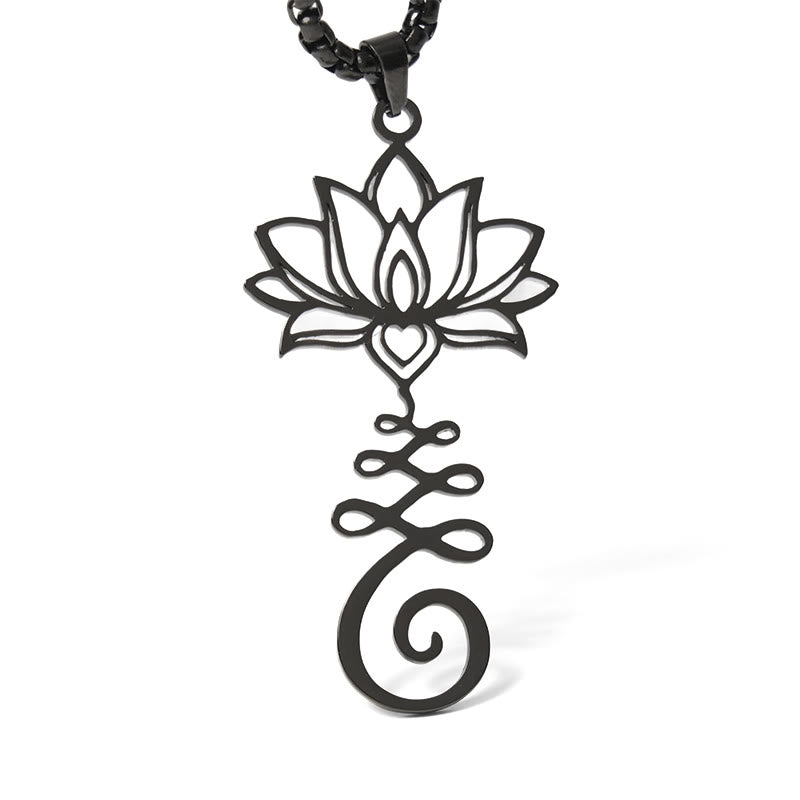 Schwarze Edelstahl Lotus Chakra Kette mit Erleuchtung Anhänger