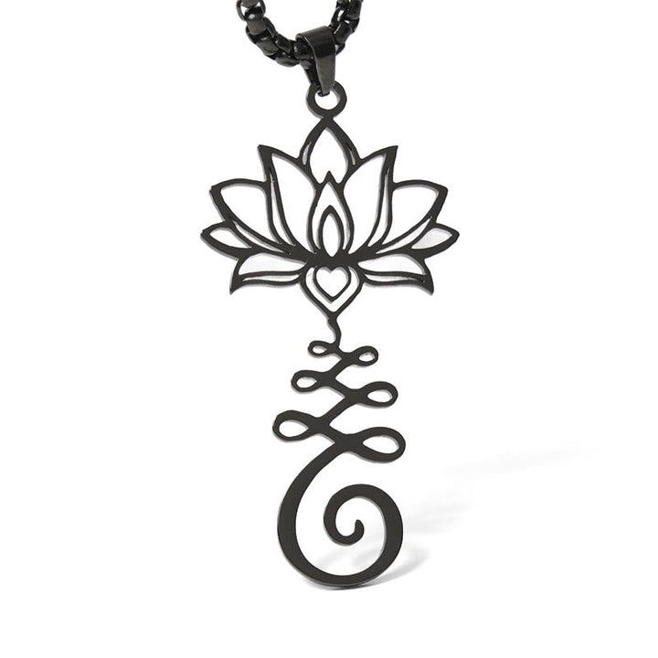 Schwarze Edelstahl Lotus Chakra Kette mit Erleuchtung Anhänger