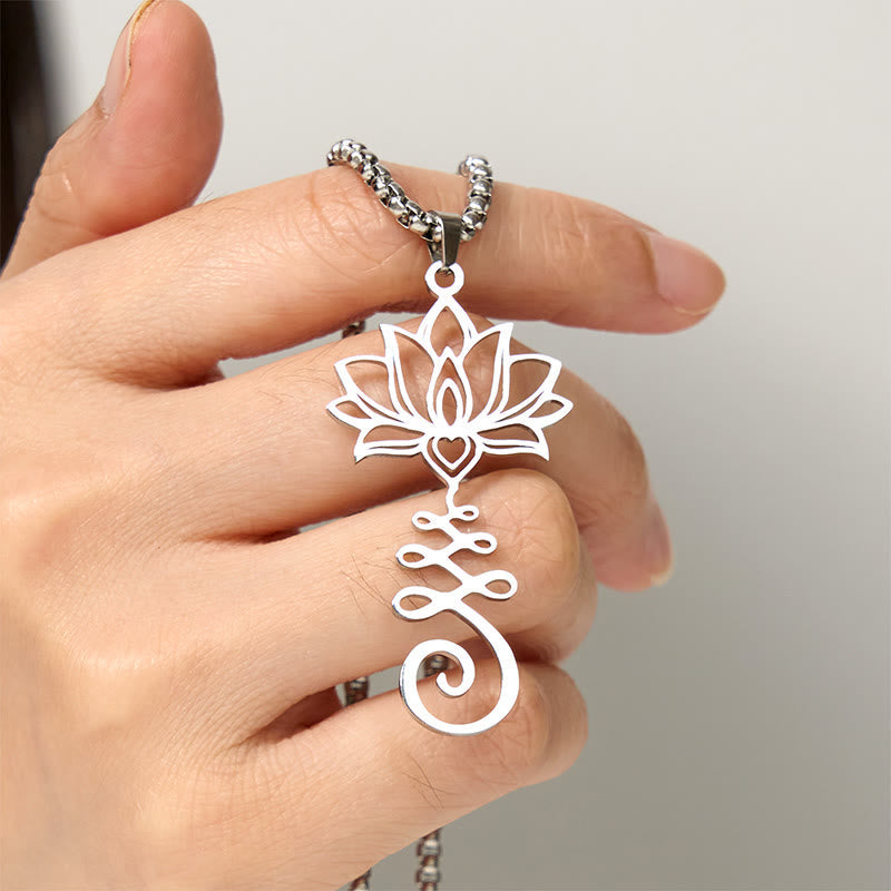 Silberne Lotus Chakra Kette Edelstahl an Hand getragen Anhänger Erleuchtung