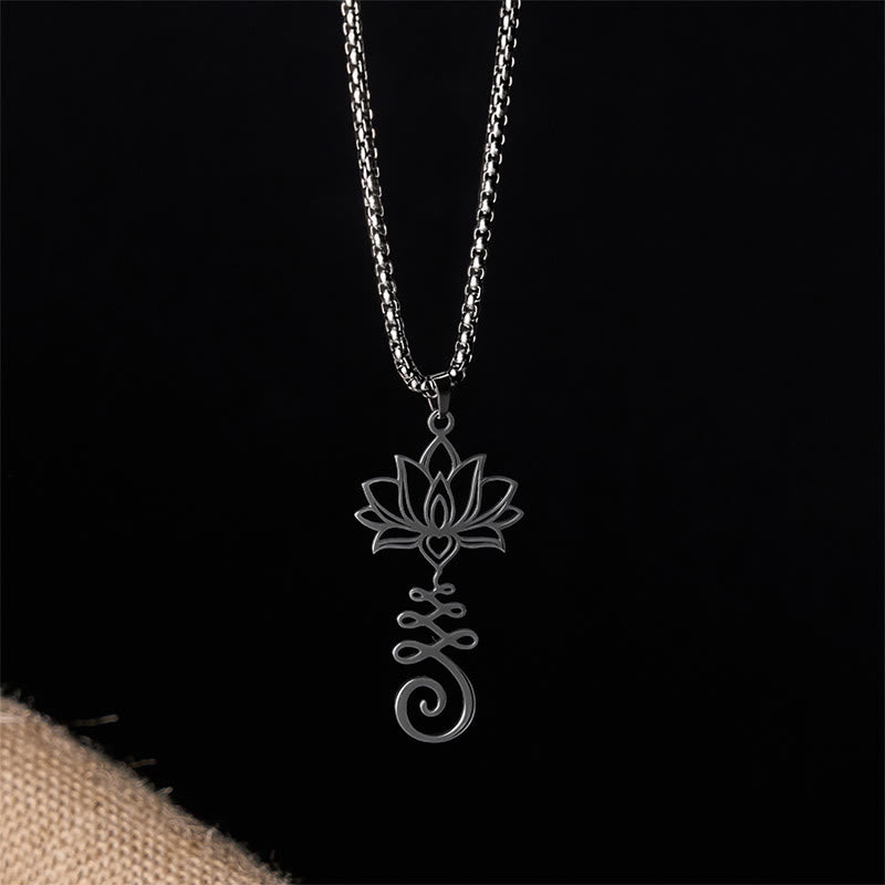 Silberne Lotus Chakra Edelstahl Kette mit spirituellem Anhänger