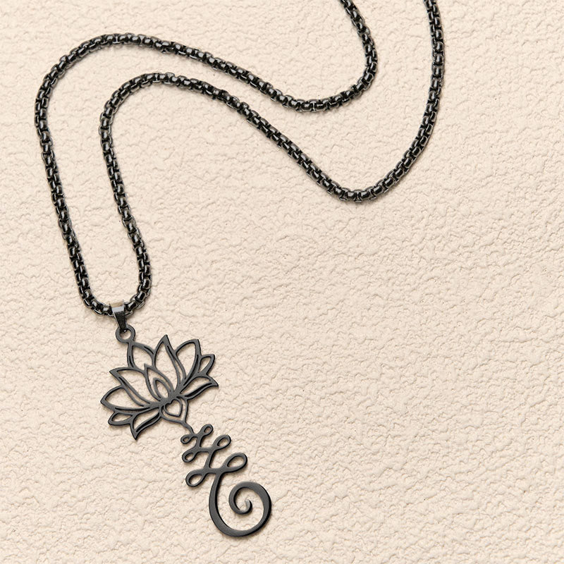 Edelstahl Kette Lotus Chakra OM Anhänger Erleuchtung Symbol