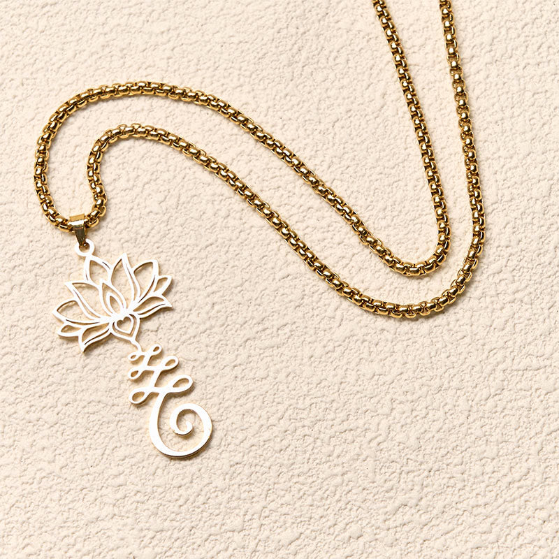 Goldene Kette Edelstahl Lotus Chakra Anhänger Erleuchtung Spirale