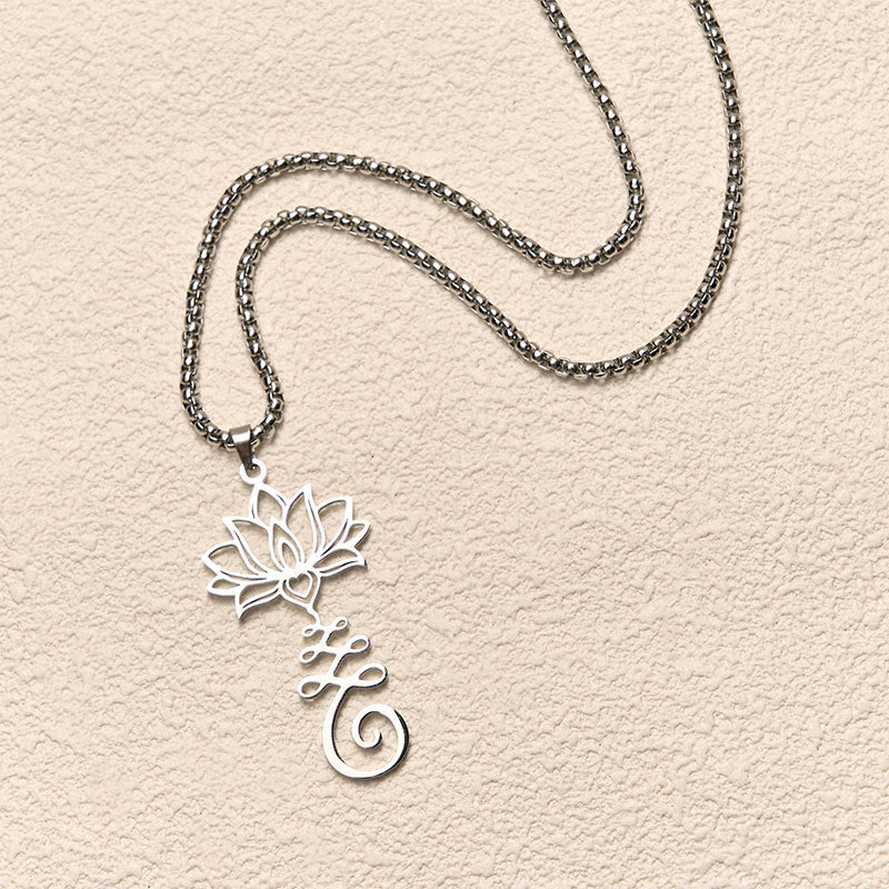 Silberne Kette Edelstahl Lotus Chakra Anhänger Erleuchtung Meditation