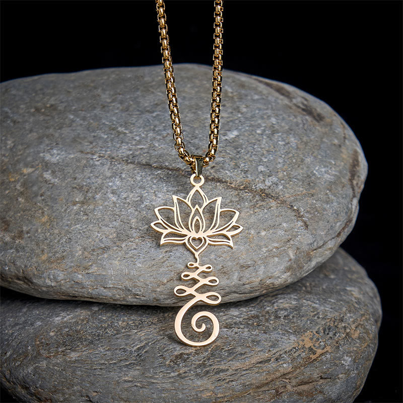 Lotusblüten Kette Edelstahl Chakra Erleuchtung Spiritueller Stein Anhänger