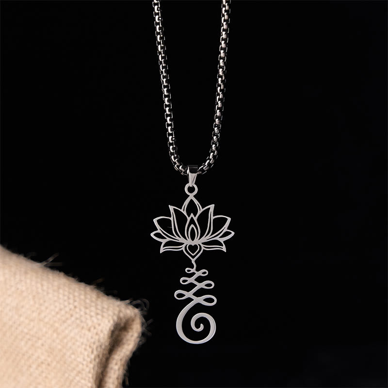 Silberne Edelstahl Kette Lotus Chakra Anhänger Erleuchtung Spiritualität