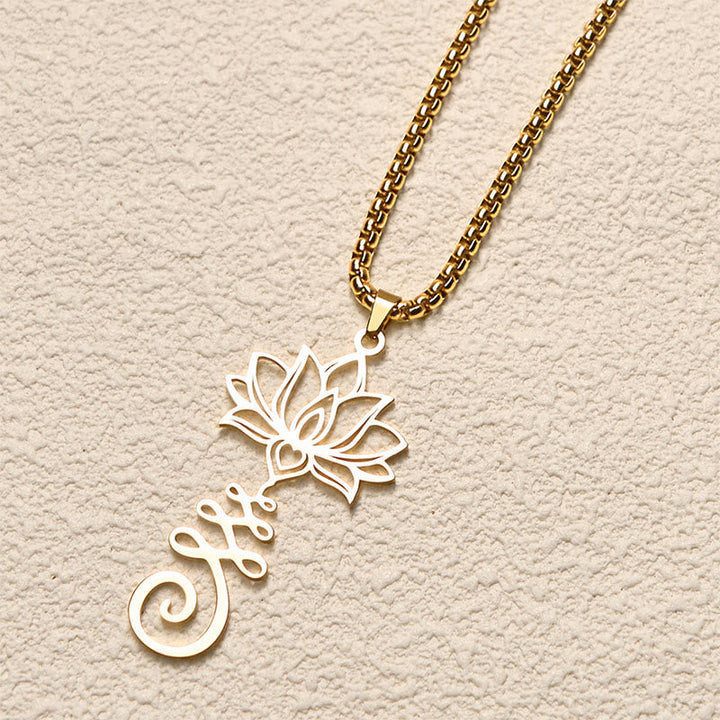 Goldene Lotus Kette Edelstahl Chakra Symbol Erleuchtung Anhänger