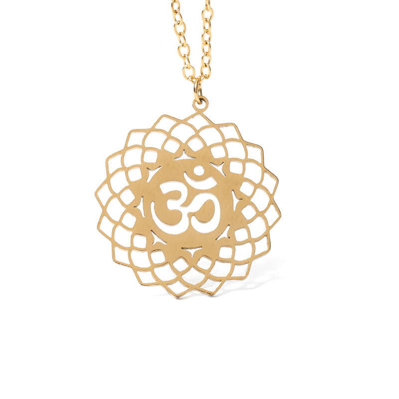 Edelstahlkette mit Lotus Om Symbol Anhänger Mandala Gravur vergoldet