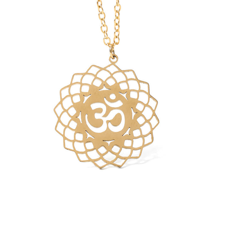 Edelstahlkette mit Lotus Om Symbol Anhänger Mandala Gravur vergoldet