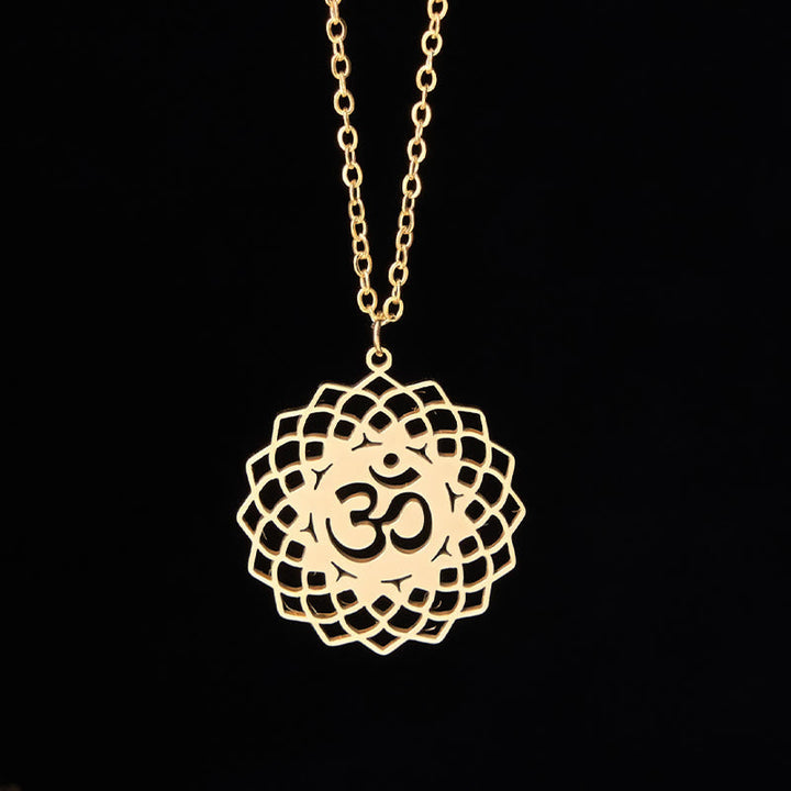 Goldene Edelstahl Kette Om Symbol Lotus Anhänger
