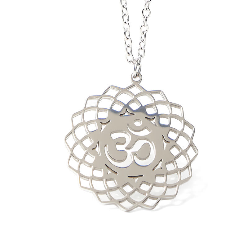 Edelstahl Kette mit Lotus Om Symbol Anhänger Mandala Design