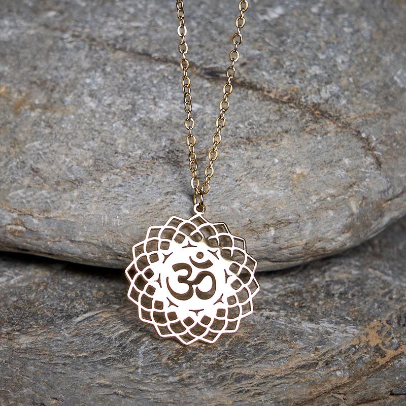 Kette Edelstahl Om Symbol Lotus Mandala Anhänger Halsschmuck