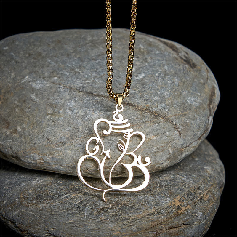 Edelstahl Kette Om-Anhänger Ganesha Schutz Spiritualität Meditation Halskette