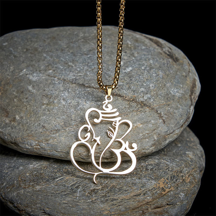 Edelstahl Kette Om-Anhänger Ganesha Schutz Spiritualität Meditation Halskette