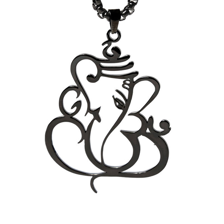 Schwarze Edelstahl Om Ganesha Kette Anhänger spirituelles Symbol Schutz