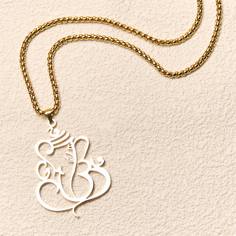 OM Mantra Kette Edelstahl Silber Anhänger mit goldener Gliederkette