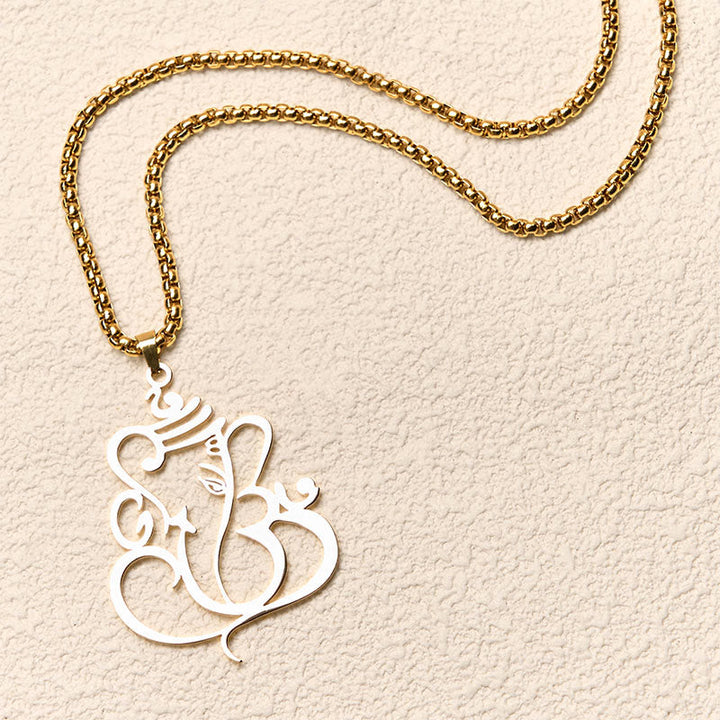 OM Mantra Kette Edelstahl Silber Anhänger mit goldener Gliederkette