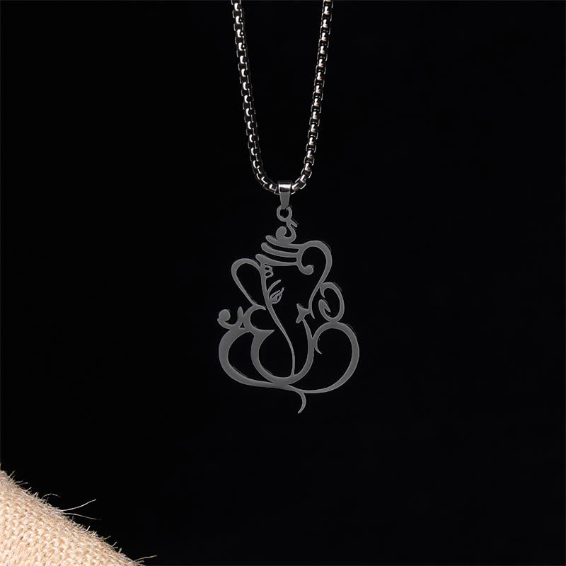 Ganesha Elefant Edelstahl Kette mit Anhänger Schutz silber
