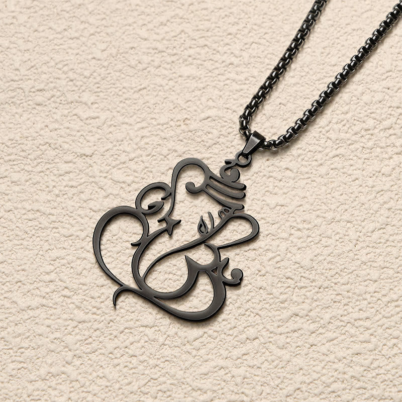Schwarze Edelstahl Kette mit Ganesha Elefant Anhänger Schutz Symbol