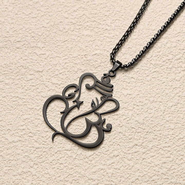 Schwarze Edelstahl Kette mit Ganesha Elefant Anhänger Schutz Symbol