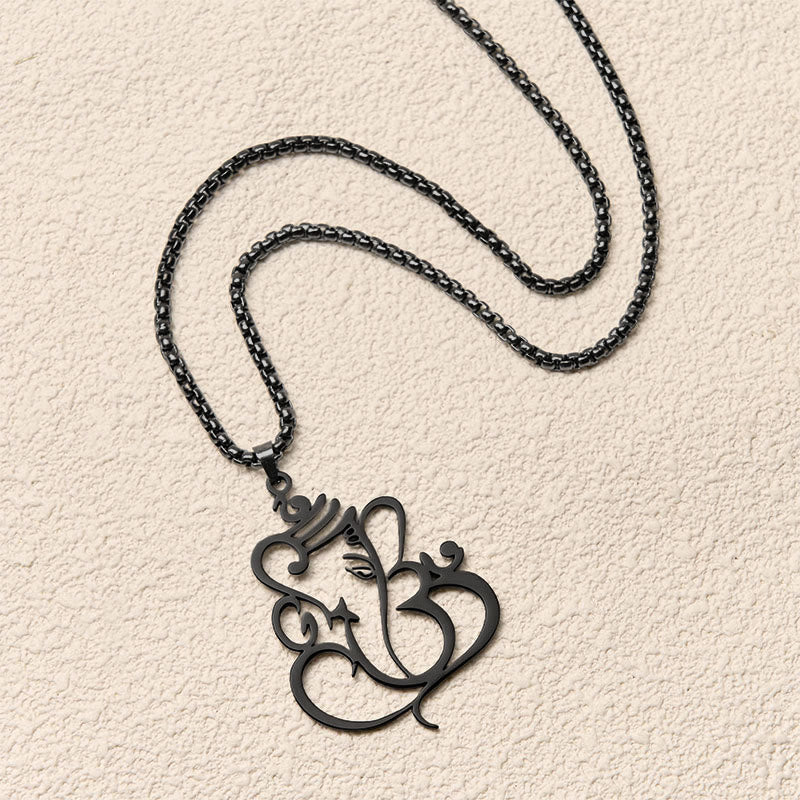Schwarze Edelstahl Kette mit Ganesha Elefant Anhänger für spirituellen Schutz