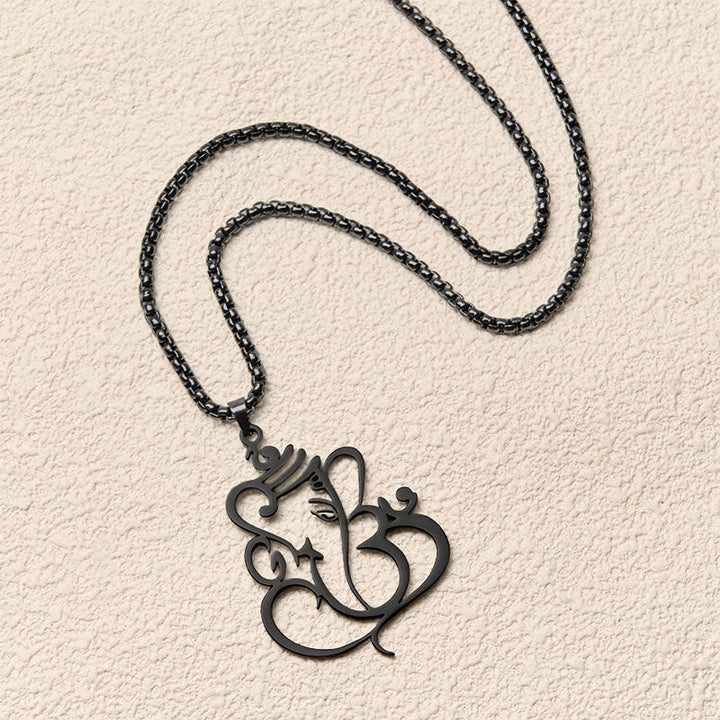 Schwarze Edelstahl Kette mit Ganesha Elefant Anhänger für spirituellen Schutz