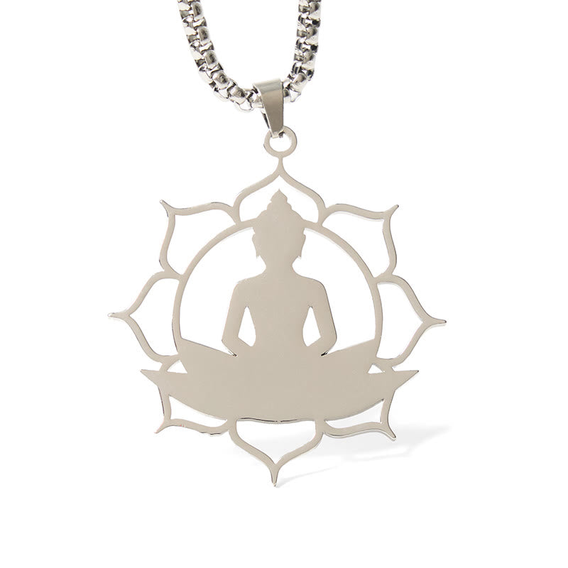 Edelstahl Kette sitzendem Buddha Lotus Anhänger Meditation Erleuchtung